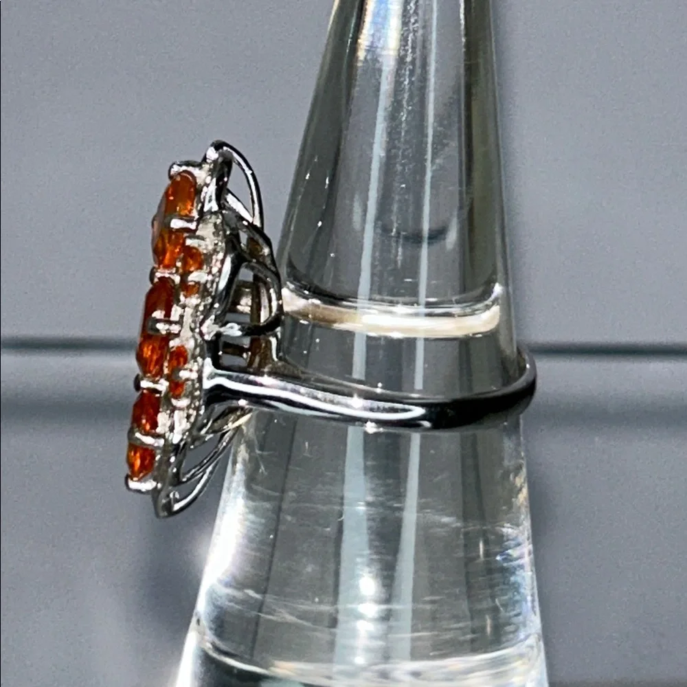 NWOT Genuine Fire Opal White Topaz Gemstone Sterling Silver Designer Ring Boho